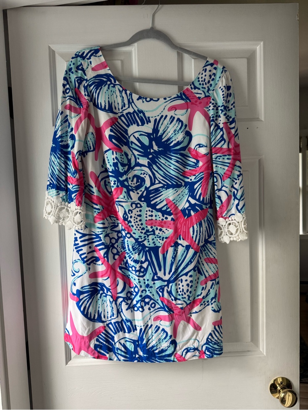Ocean Bloom Mini Dress in Blue, Pink and White